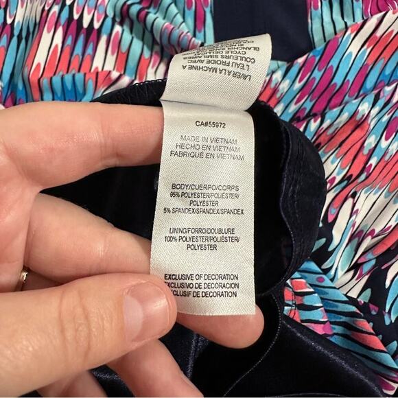 Laundry by Shelli Segal Pink Blue & Black Ikat‎ Short Sleeve Mini Shift Dress XS - Picture 7 of 9